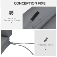 Outsunny Coussins de chaise longue coussin bain de soleil épais, confortable et rembourré, 2 attaches, 196 x 55 x 8 cm, gris(m-6)