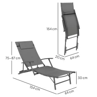 Outsunny Set of Two Adjustable Back Sun Loungers - Grey(m-3)