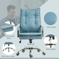 HOMCOM Chaise de bureau fauteuil de bureau hauteur réglable, dossier haut inclinable, accoudoirs et roulettes, bleu(m-5)