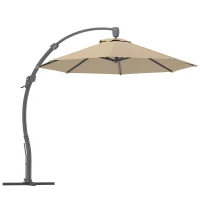 Outsunny 3(m) Garden Cantilever Parasol, Round Overhanging Umbrella with Crank Handle, Cross Base, Aluminium Frame and 360° Rotation, Banana Patio Umbrella for Outdoor Sun Shade, Khaki(m-1)