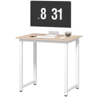 HOMCOM Computer Desk, Writing Table, 80 x 60 x 76cm Workstation for Home Office, Study with Metal Frame, Simple Assembly, White(m-11)