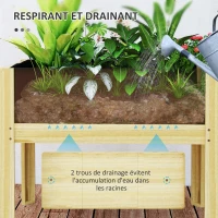 Outsunny Jardinière sur pieds, carré potager surélevé avec panneaux en acrylique et trous de drainage, 75 x 46 x 60,5 cm, naturel(m-6)