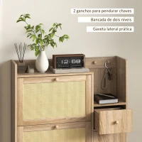 HOMCOM Móvel Sapateira com 3 Gavetas com Frente em Vime para 12 Pares de Sapatos Prateleiras Ajustáveis 80x23x120 cm Carvalho(m-7)