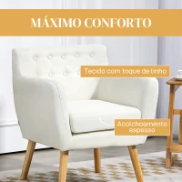 HOMCOM Poltrona de Sala de Estar Poltrona para Dormitório com Apoio para os Braços e Pés de Madeira 68x58,5x76 cm Creme(m-5)