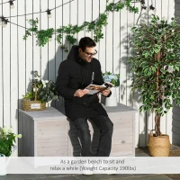 Outsunny Coffre de rangement extérieur malle de rangement en bois 283L 2 chaînes 127 x 56 x 60 cm gris(m-2)