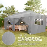 Outsunny Tonnelle de jardin exterieur tonnelle pliante 3 x 6 m avec 6 parois latérales, sac de transport inclus, gris(m-5)