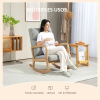 HOMCOM Mecedora Tapizada en Lino Silla Mecedora con Patas de Madera de Caucho y Reposabrazos Carga 150 kg Gris(m-6)