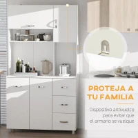 HOMCOM Armario de Cocina Moderno Mueble Auxiliar con 3 Cajones 4 Puertas y Estantes Ajustables 100x39,5x183,5 cm Blanco(m-7)