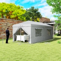 Outsunny Pavillon Pop-up 3 x 6 m avec parois latérales et sac de transport, tonnelle de jardin réglable en hauteur UPF50+, Gris clair(m-3)