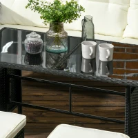 Outsunny 5 Seater Rattan Garden Furniture Set, 2 Armchairs, 3-Seater Wicker Sofa, 2 Footstools and Glass Table, 6 Piece Patio Rattan furniture Sofa Sets with Cushions for Conservatory, White(m-9)