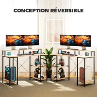 HOMCOM Bureau d'ordinateur 120 cm bureau avec rangement avec lumières LED, étagères de rangement, support d'écran, naturel(m-6)