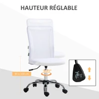 Vinsetto Chaise de bureau ergonomique hauteur réglable piètement chromé pivotant 360° revêtement maille blanc(m-5)