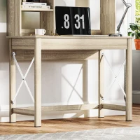 HOMCOM Schreibtisch mit Aufbewahrung, Bücherregal aus Holz mit Regalen und großer Platte für kleine Räume, Eichenoptik(m-5)