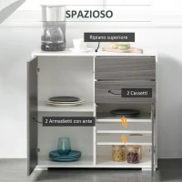 HOMCOM Mobiletto 2 Cassetti e 2 Ante, Apertura a Pressione, Mobile con 2 Cassetti e 2 Ante per Casa e Ufficio, 79x36x74cm, Grigio Chiaro e Bianco(m-4)