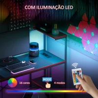HOMCOM Secretária Gaming com Luzes LED 100x50 cm Secretária Gaming de Fibra de Carbono com Tomadas de Corrente e Controlo Remoto Preto(m-4)