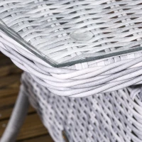 Outsunny Garden PE Rattan Dining Sofa Set, Outdoor 4 Seater Wicker Furniture, High Back Chairs with Cushions, Tempered Glass Coffee Table for Patio, Mixed Grey(m-9)