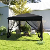 Outsunny 3 x 3 m Pop Up Gazebo, 420D Garden Tent Canopy with Removable Mesh Sidewall Netting, Carry Bag for Garden Patio Outdoor, Black(m-7)