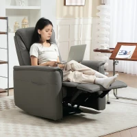 HOMCOM Fauteuil inclinable avec siège à ressorts ensachés et repose-pieds réglable, poches latérales, pour salon, chambre à coucher, Gris clair(m-2)
