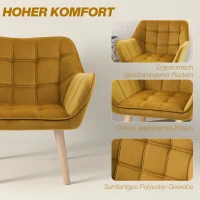 HOMCOM Polstersessel, Akzentsessel, Skandi Design, Samtoptik, bis 120 kg, Kautschukholzbeine, Gelb(m-4)