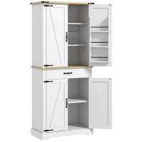 Buffet Haut 4 Portes 3 étagères 6 étagères De Porte Tiroir - Dim. 76L X 40l X 181H Cm - Blanc Aspect Bois
