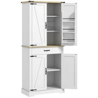 HOMCOM Armoire de cuisine buffet cuisine, 4 portes, 6 étagères à porte,1 tiroir et étagères réglables 76,5 x 40 x 181 cm blanc(m-1)