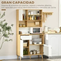 HOMCOM Alacena de Cocina Mueble Auxiliar de Cocina con 3 Puertas Cajón Estante Ajustable y Toallero 93x40x180 cm Natural(m-4)