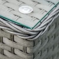 Outsunny 5 PCs PE Rattan Wicker Corner Sofa Set Bonzer Outdoor Conservatory Furniture Lawn Patio Tea Table Footstool w/ Cushion - Grey(m-11)