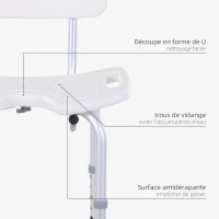 HOMCOM tabouret de douche chaise de douche ergonomique hauteur réglable pieds antidérapants charge max. 136 Kg alu HDPE(m-4)