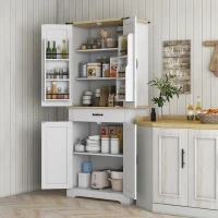 HOMCOM Armoire de cuisine buffet cuisine, 4 portes, 6 étagères à porte,1 tiroir et étagères réglables 76,5 x 40 x 181 cm blanc(m-2)
