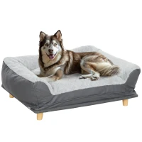 PawHut Hundesofa Hundestuhl abnehmbarer Bezug abnehmbarer und waschbarer Bezug Kiefernholzfüße 100 x 70 x 30 cm Grau(m-6)