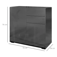 HOMCOM Credenza Moderna con 2 Armadietti e 2 Cassetti con Apertura a Pressione, 79x36x74cm, Nero Lucido(m-3)
