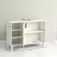 HOMCOM Unterschrank Badezimmerschrank mit zweistufigem Schrank verstellbare Regale 90B x 30T x 63H cm Creme(m-3)