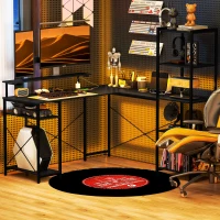 HOMCOM Bureau en Forme de L avec Station de Recharge, Bureau Informatique d'Angle avec Support pour Écran et Étagères, pour Bureau à Domicile, Bureau, Noir(m-5)