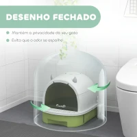 PawHut Caixa de Areia para Gatos Fechada com Tampa e Bandeja Amovíveis Filtro de Carvão e Pá 40,5x52x39 cm Branco e Verde(m-5)