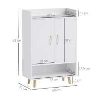HOMCOM Armoire à chaussures, meuble à chaussures avec portes et étagères, pour couloir, moderne meuble à chaussures, étagères à chaussures, 60 x 30 x 92 cm, Blanc(m-3)