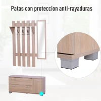 HOMCOM Conjunto de Recibidor de Entrada con Espejo Perchero Zapatero 3 Ganchos Estante y 2 Cajones para Pasillo Roble(m-8)