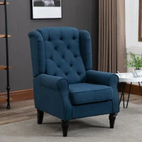HOMCOM Fauteuil à oreilles élégant, épaissement rembourré, housse amovible, 74 x 86 x 102 cm, Bleu(m-2)