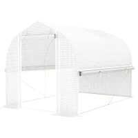 Outsunny Serre tunnel en polytunnel 3 x 2 x 2 m avec parois latérales à enrouler, couverture en plastique résistant aux UV et cadre en acier galvanisé, Blanc(m-1)