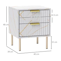 HOMCOM Elegant Two-Drawer Bedside Table - White(m-3)