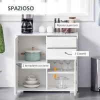 HOMCOM Credenza Moderna con 2 Armadietti e 2 Cassetti con Apertura a Pressione, 79x36x74cm, Bianco Lucido(m-4)