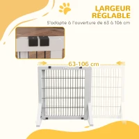 PawHut Barrière de sécurité pour chien barrière de protection à 2 panneaux largeur réglable 63-106 cm en bois acier blanc(m-6)