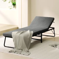 HOMCOM Lit pliant pour 1 personne, lit d'appoint avec matelas, réglable, 4 roulettes, 190 x 70 cm, Gris foncé(m-4)