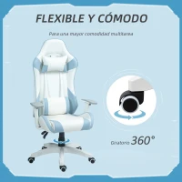 HOMCOM Silla Gamer con Cojín Lumbar Reposabrazos Ajustable Reposacabezas Extraíble y Altura Ajustable 67x60x120-128 cm Azul(m-7)