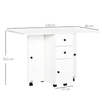 HOMCOM Mesa Plegable con Ruedas y Alas Abatibles Mesa Auxiliar Multifuncional con Almacenaje 120x60x76,5 cm Blanco(m-3)
