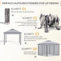 Outsunny Faltpavillon, Gartenpavillon, Metall und Stoffplane, Netzvorhänge, Entwässerungslöcher, 330L x 330B x 288H cm, Grau(m-5)