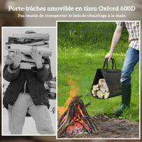 Outsunny Porte-bûches, range-bûches, avec transporteur amovible, intérieure, 49l x 34P x 44H cm, métal, noir(m-5)
