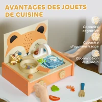 AIYAPLAY Mini-cuisine en bois jouet enfant avec 12 accessoires poêle spatule condiments fruits légumes - pour 3-5 ans -(m-6)