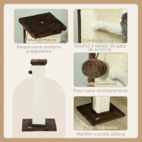 PawHut Poste Arranhador para Gatos Altura 81 cm Arranhador para Gatos com Poste de Sisal e Bola Suspensa 41x41x81 cm Marrom(m-5)