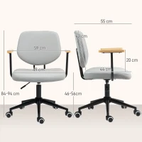 HOMCOM Silla de Oficina Moderna con Reposabrazos de Madera Asiento Ajustable y Ruedas para Oficina y Estudio 59x55x84-94cm Gris(m-3)
