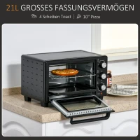HOMCOM Minibackofen, 21 L Toasterofen mit 1 Drahtgestell und 1 Backblech, 3 Kochmodi, 100 °C-230 °C, Edelstahl, Glas, Schwarz(m-4)